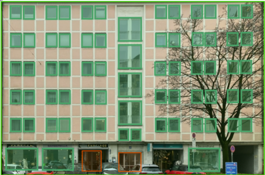 Vermessung – Fassadenaufmaß mit Flächenmarkierungen